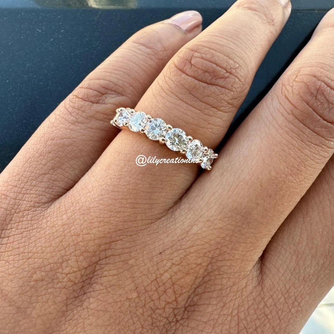 1.5 Carat Round 7 Stone Diamond Eternity Band in 14k Yellow Gold: 14k Yellow Gold Round 7 Stone Diamond Eternity Band /Total Diamond Weight: 1.50 Carat Solid 14k Yellow Gold & Conflict - Free Lab Grown Diamond/Diamond Quality : E in Color & VVS-VS in Clarity/Width :