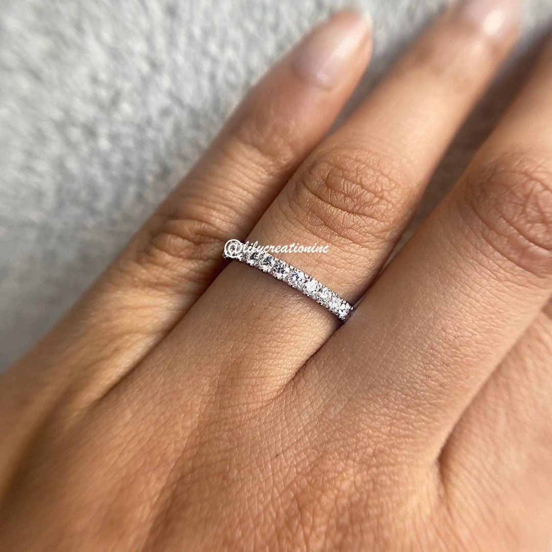 2 Carat Round Pavé Diamond Eternity Band in 14k White Gold: 14k White Gold Round Pave Diamond Eternity Band /Total Diamond Weight: 2 Carat Solid 14k White Gold & Conflict - Free Lab Grown Diamond/Diamond Quality : E in Color & VVS-VS in Clarity/Width : 3mmReta