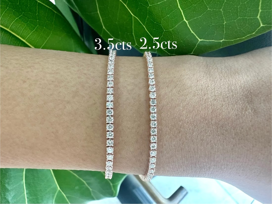 2.50 Carat Round Diamond Tennis Bracelet in 14k Rose Gold: 14k Rose Gold Round Diamond Tennis Bracelet/Length of the Bracelet: 7 Inches/Total Diamond Weight: 2.50 Carat in a 7 inch Bracelet/Solid 14K Rose Gold and Conflict free Lab grown Diamonds/Diamond Qual