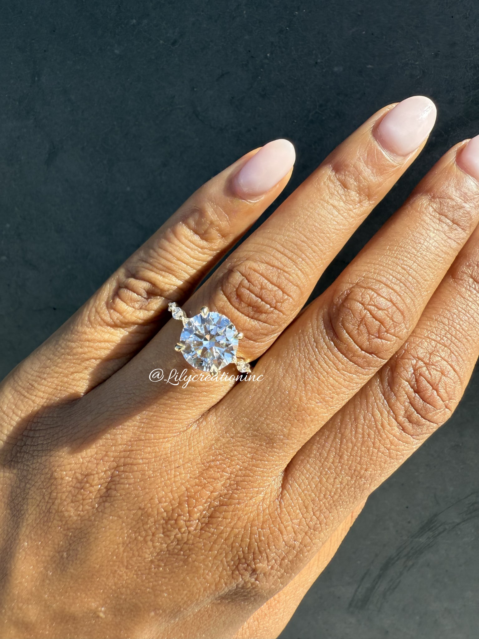 3 Carat Round with Marquee Side Stones, hidden halo Diamond Engagement Ring in 14k Yellow Gold (1 of 5)