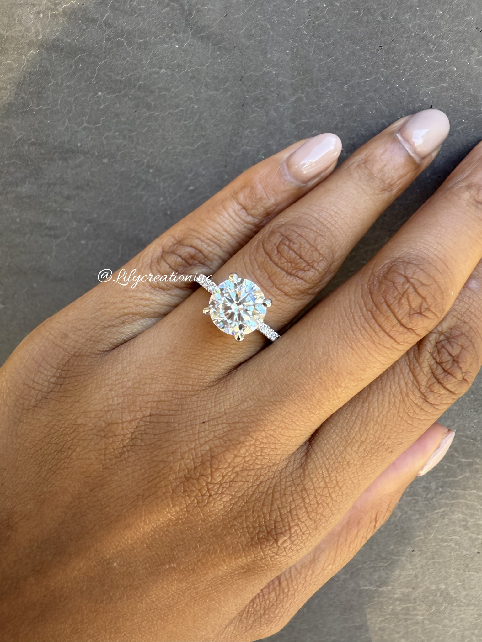 3 Carat Round Half way pave Diamond Engagement Ring in 14k White Gold: 14k White Gold Round Half Way Pave Diamond Engagemant Ring /Total Diamond Weight: 3 Carat / Center Stone : 3 Carat / Side Stone : 0.40Solid 14k White Gold & Conflict - Free Lab Grown Diamond/Diamond Q