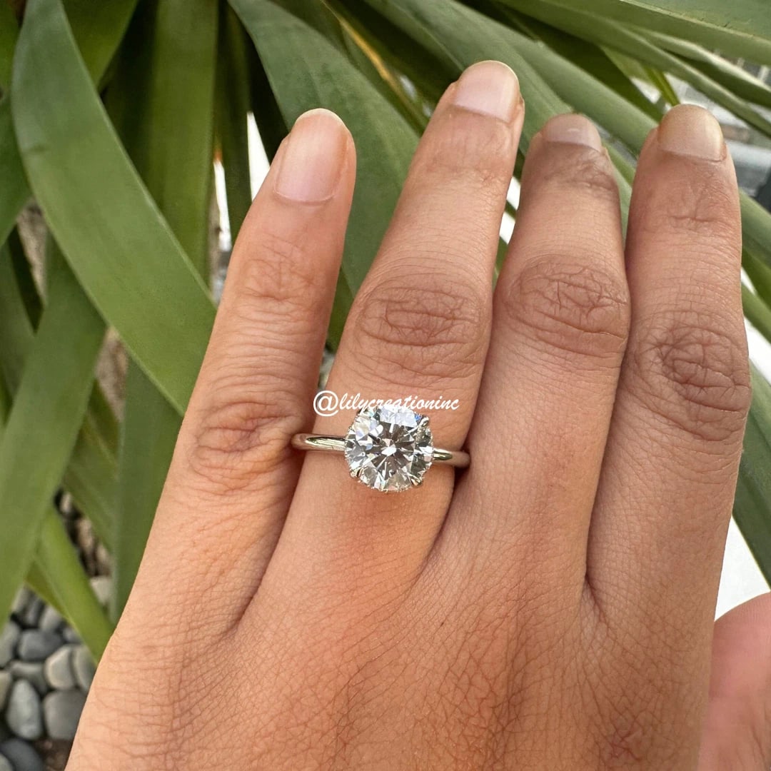 3 Carat Round Solitaire Hidden Halo Diamond Engagement Ring in 14k White Gold (1 of 5)