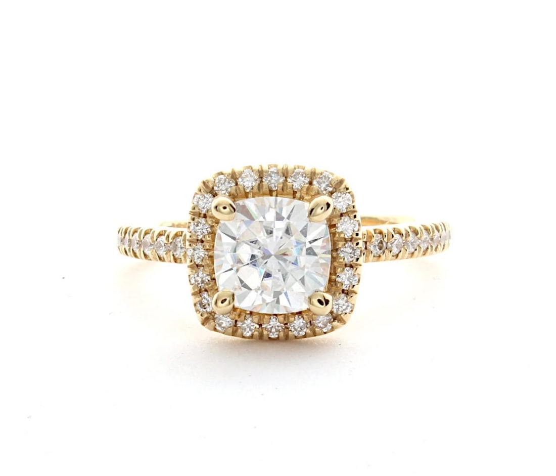 3 Carat Cushion Halo Diamond Engagement Ring in 14k Yellow Gold (1 of 3)