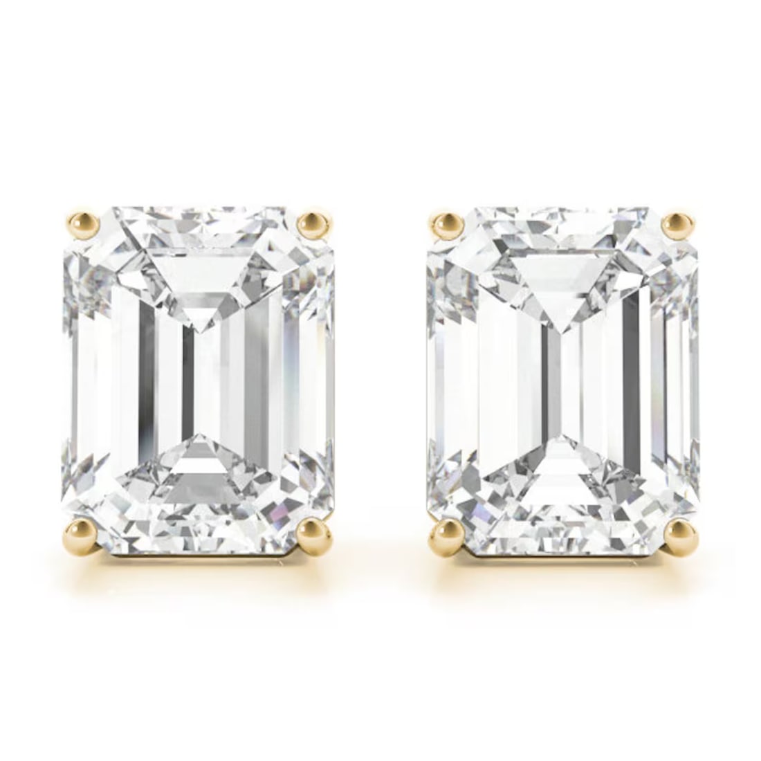 4 Carat Emerald Cut Diamond Stud Earrings in 14k Yellow Gold: 14k Yellow Gold Emerald Cut Diamond Stud Earrings/Total Diamond Weight: 4 CaratSolid 14K Yellow Gold and Conflict free Lab grown Diamonds/Diamond Quality: E In Color & VVS-VS In Clarity/Width : mmBack