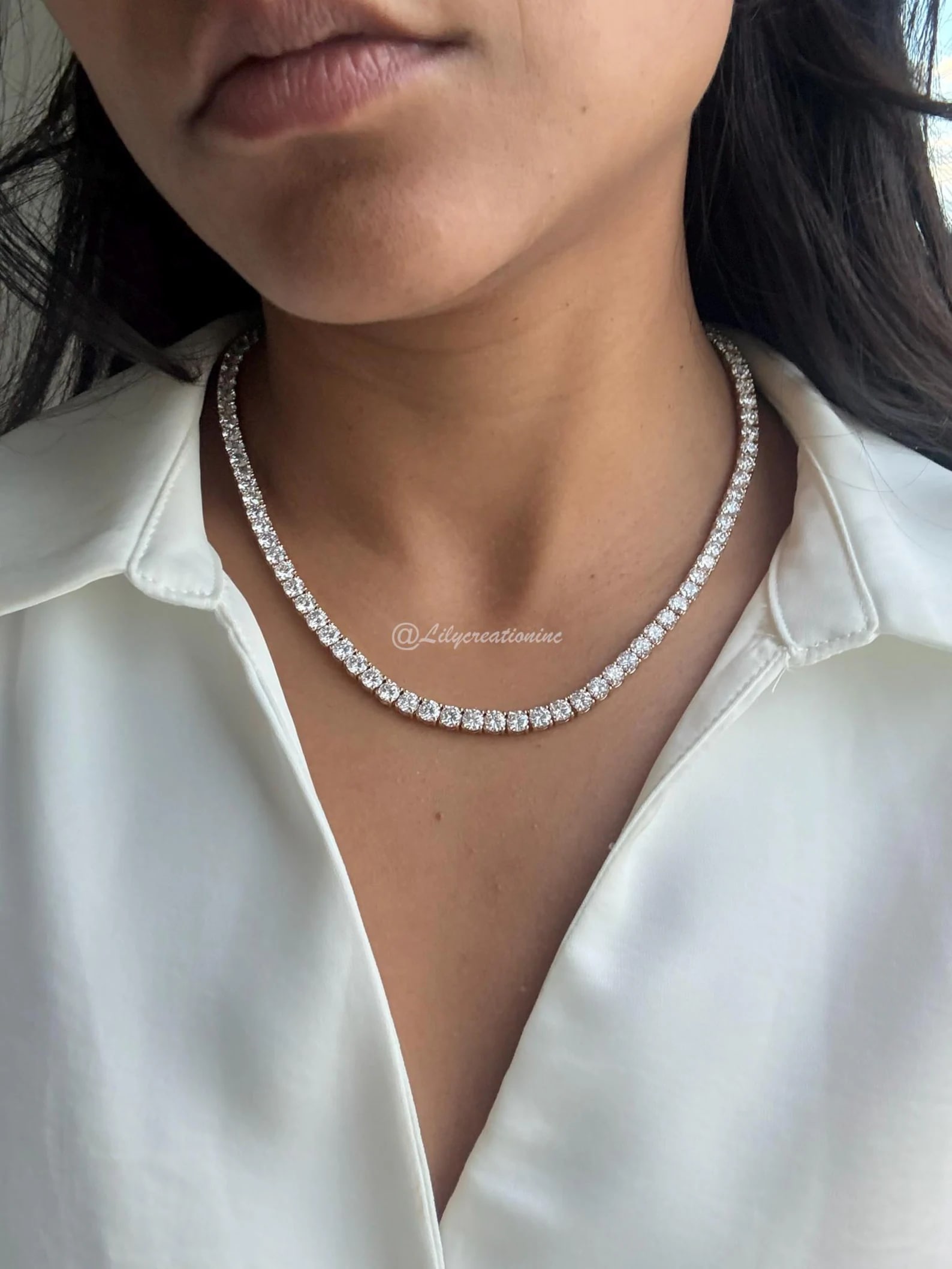 30 Carat Round Diamond Tennis Necklace in 14k Yellow Gold: 14k Yellow Gold Round Diamond Tennis Necklace /Length of the Necklace : 18 InchesTotal Diamond Weight : 30 Carat in a 18 Inch Necklace/Solid 14k Yellow Gold & Conflict - Free Lab Grown Diamond/Diamond