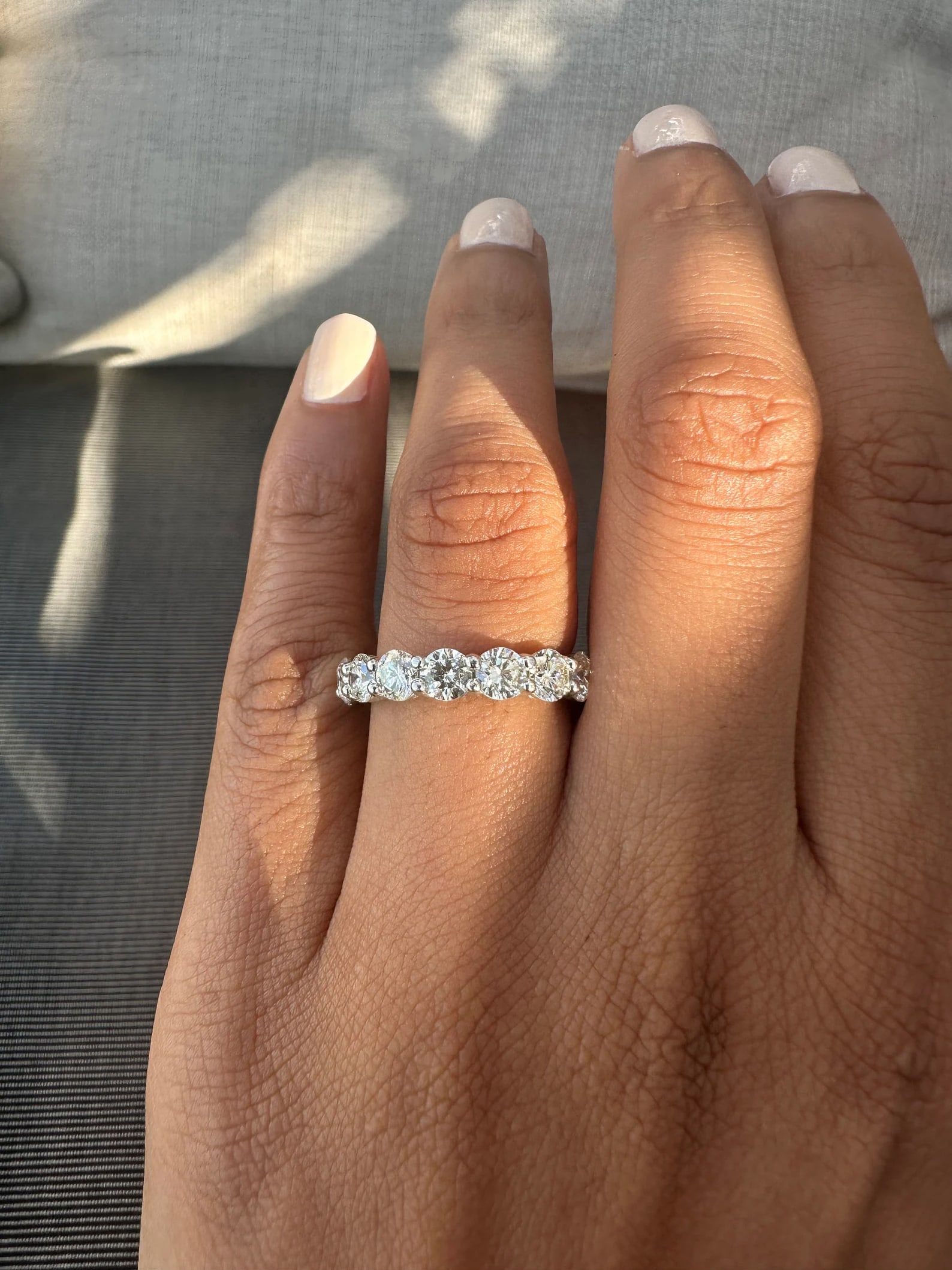 5 Carat Round Diamond Eternity Band in 14k White Gold: 14k White Gold Round Platinum DiamondEternity Band /Total Diamond Weight: 5 Carat Solid 14k White Gold & Conflict - Free Lab Grown Diamond/Diamond Quality : E in Color & VVS-VS in Clarity/Width : 4.3 