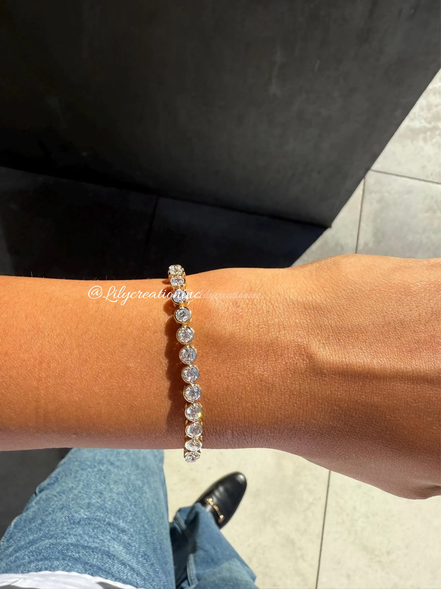 6 Carat Round Bezel Diamond Tennis Bracelet in 14k Yellow Gold: 14k Yellow Gold Round Bezel Diamond Tennis Bracelet/Length of the Bracelet: 7 Inches/Total Diamond Weight: 6 Carat in a 7 inch Bracelet/Solid 14K Yellow Gold and Conflict free Lab grown Diamonds/Diamo