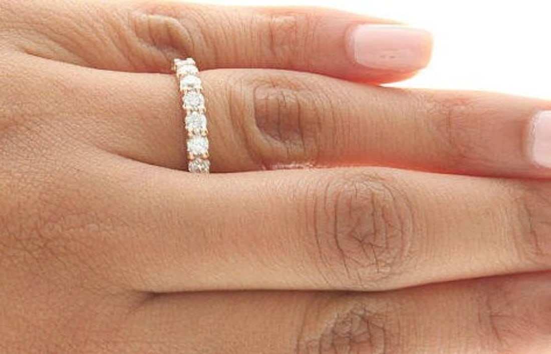5 Carat Round Diamond Eternity Band in 14k Yellow Gold: 14k Yellow Gold Round Diamond Eternity Band /Total Diamond Weight: 5 Carat Solid 14k Yellow Gold & Conflict - Free Lab Grown Diamond/Diamond Quality : E in Color & VVS-VS in Clarity/Width : 4.4 mmReta