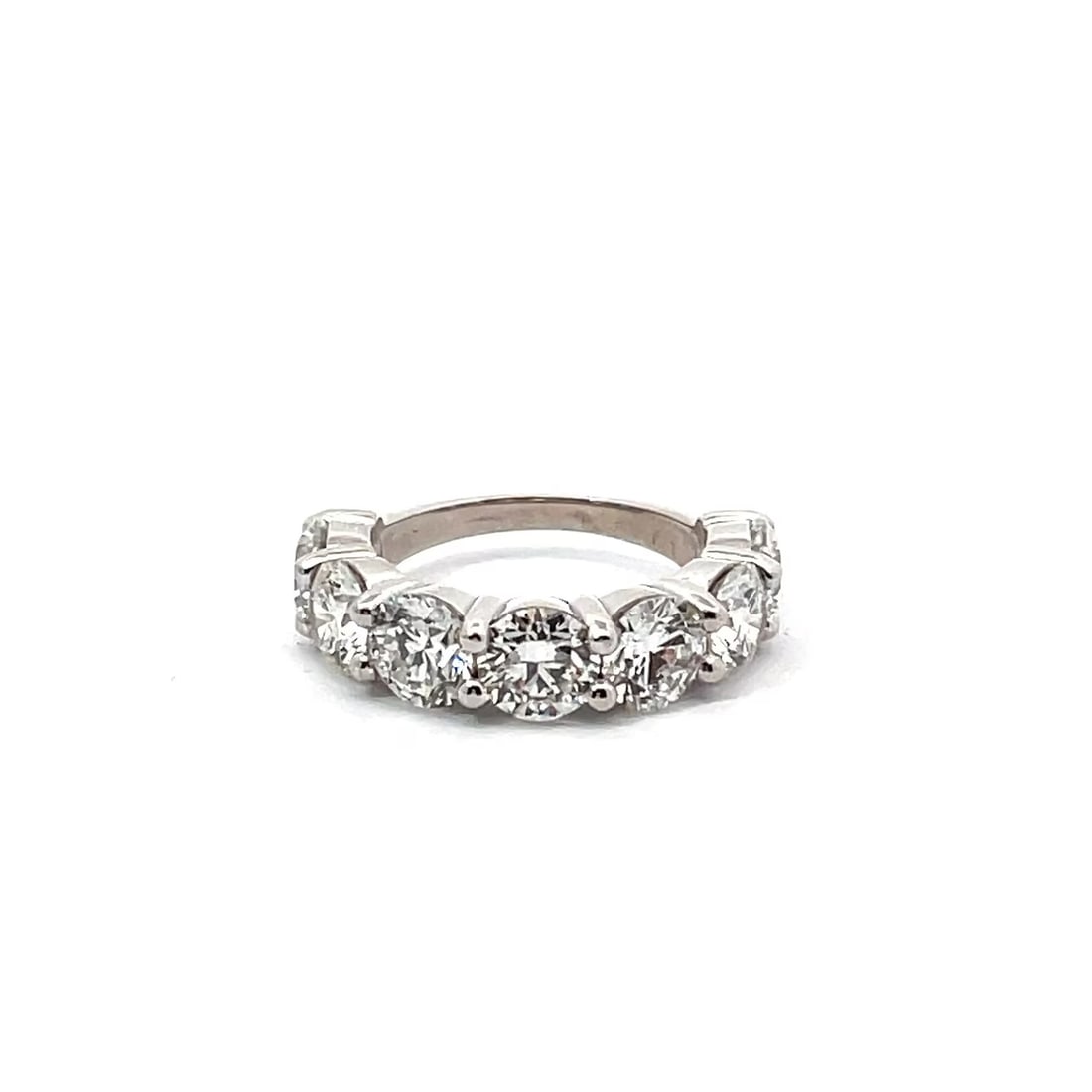 5 Carat Round 7 Stones Diamond Eternity Band in 14k White Gold: 14k White Gold Round 7 Stones Diamond Eternity Band /Total Diamond Weight: 5 Carat Solid 14k White Gold & Conflict - Free Lab Grown Diamond/Diamond Quality : E in Color & VVS-VS in Clarity/Width : 5.7