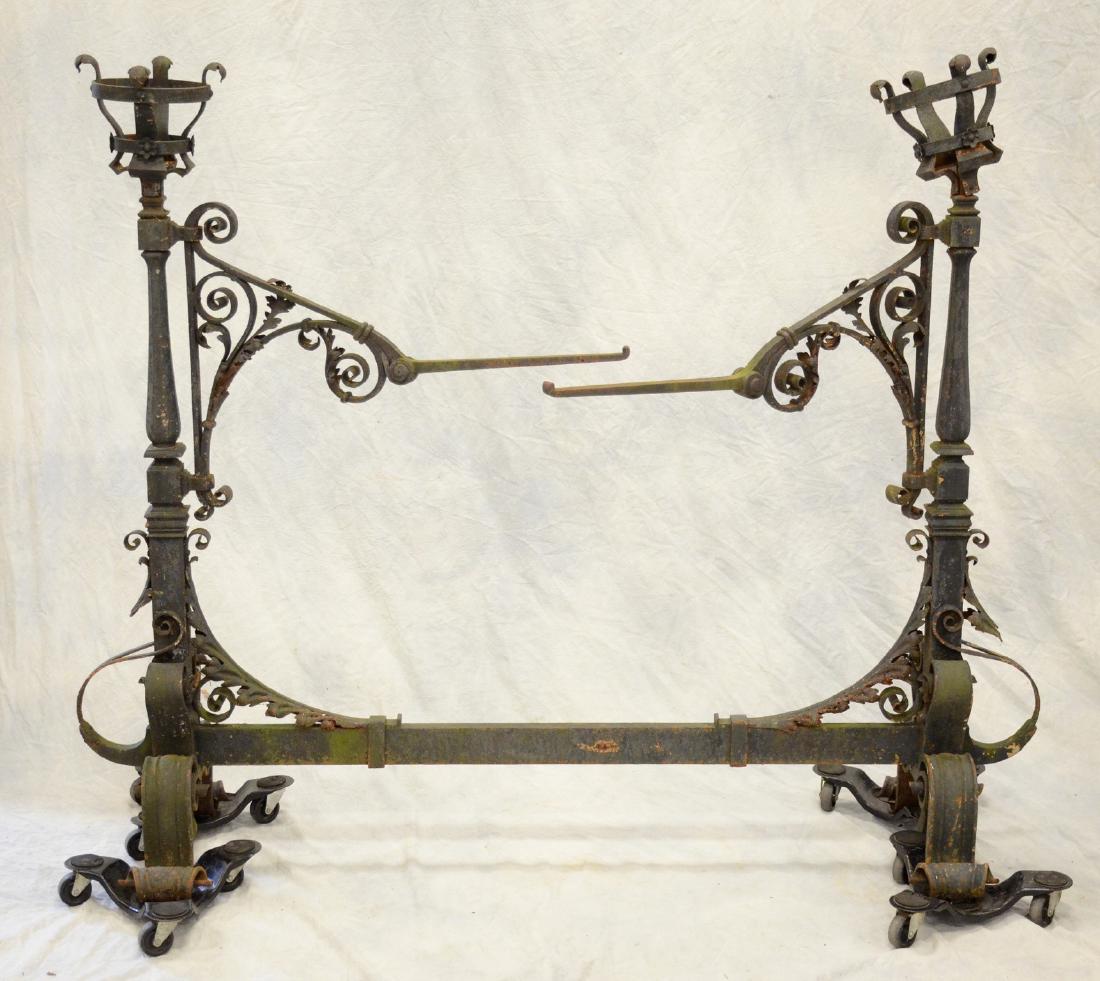 Gothic style wrought iron fireplace torchiere andirons, (1 of 6)