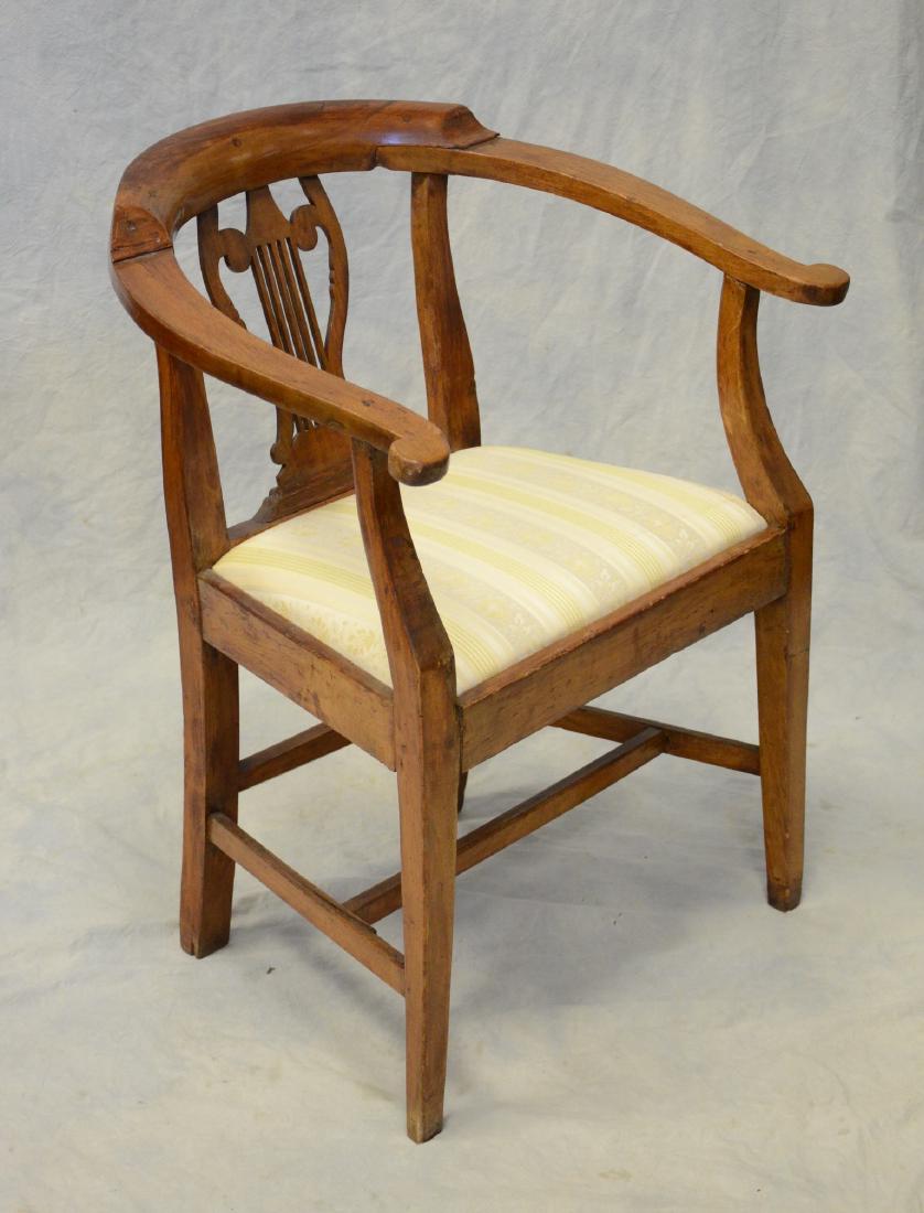 Continental 19th c fruitwood armchair, lyre back, 32" h (1 of 2)