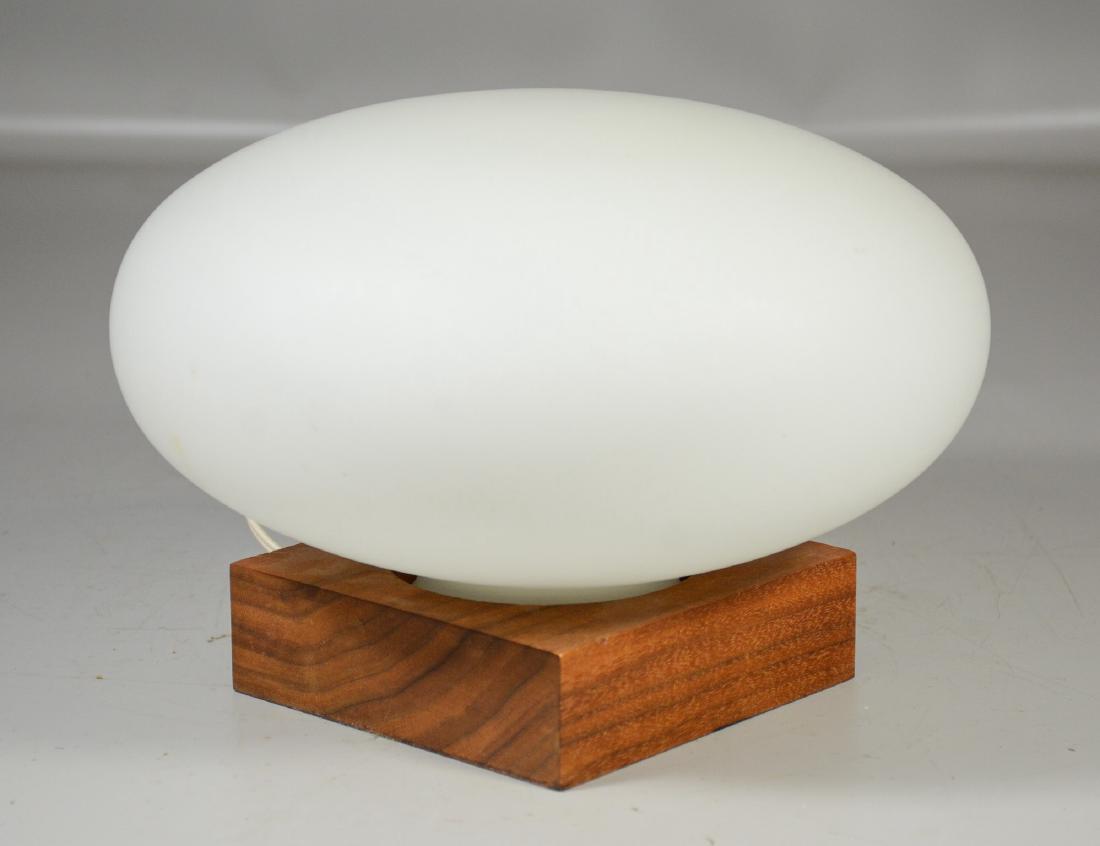 Mid Century modern mushroom glass shade on wood base, (1 of 2)