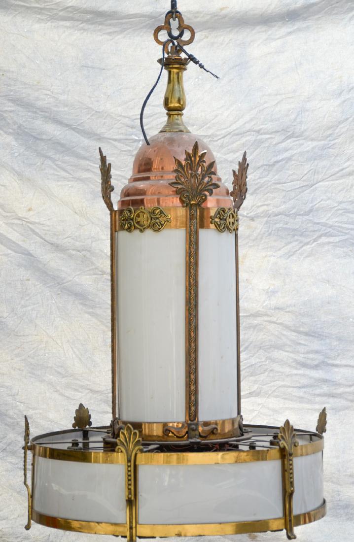 (9) Copper & brass tone church 12-light hanging lamps, (1 of 2)