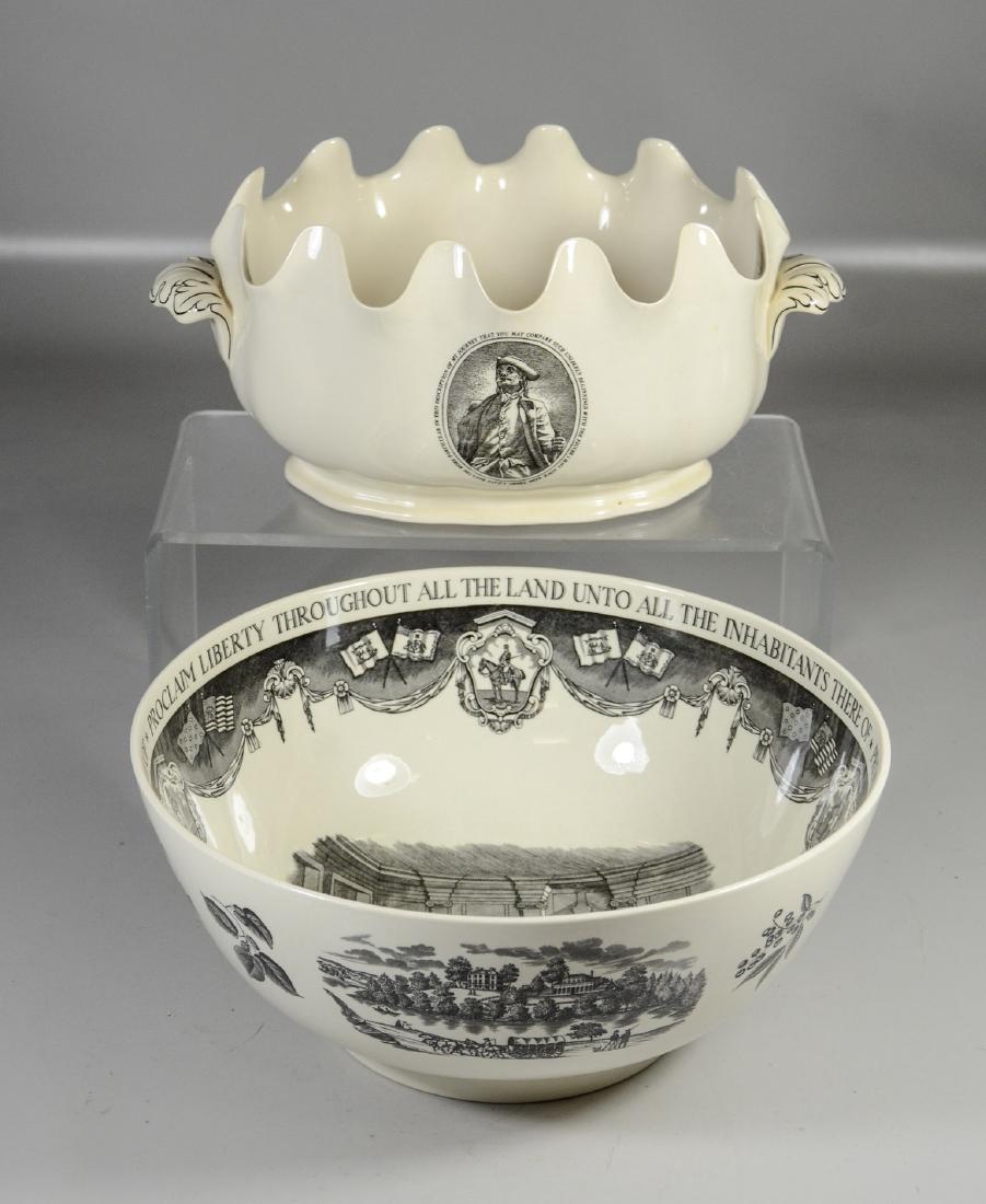(2) Pieces Wedgwood creamware, Philadelphia Bowl &: (2) Pieces Wedgwood creamware, Philadelphia Bowl & Franklin Bowl, largest 12" dia x 5-1/4" h