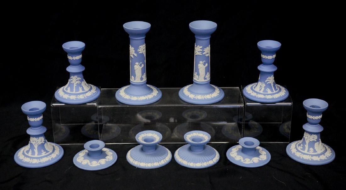 10 Wedgwood light blue & white Jasper candlesticks, (1 of 3)