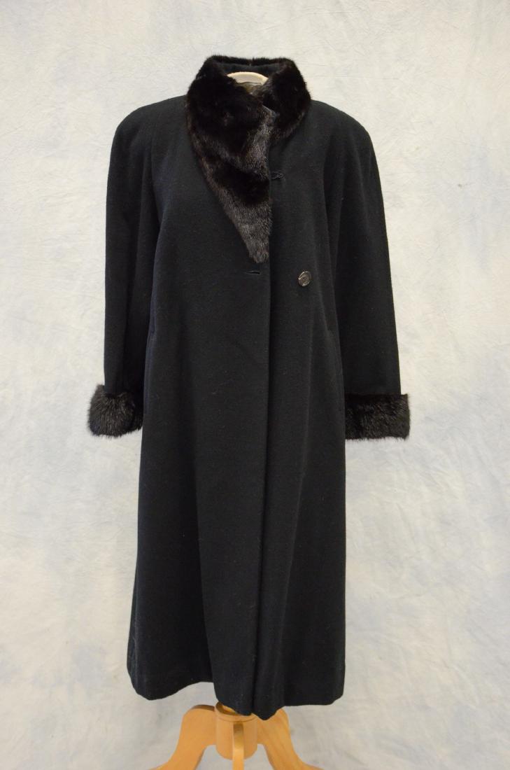 Fur trimmed black wool coat, J Percy for Marvin Richard (1 of 3)