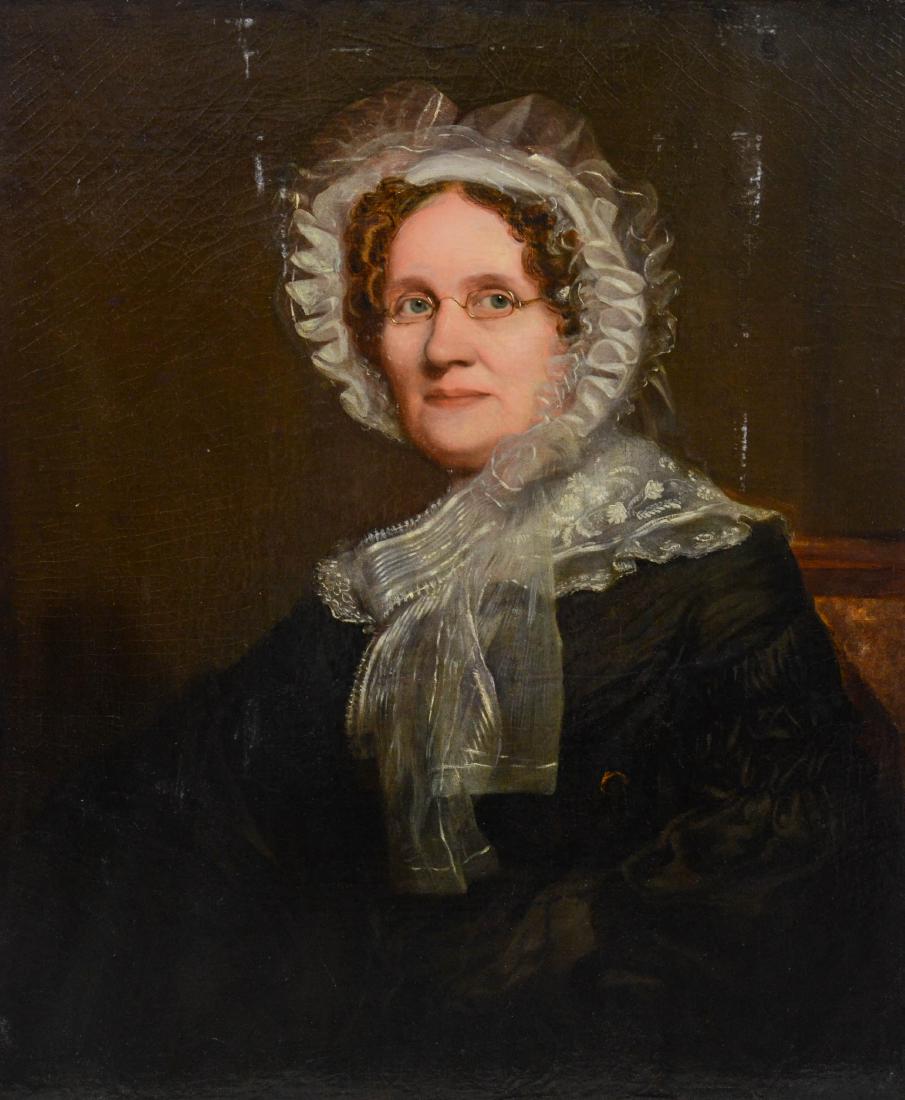Robert Frain, (Scottish, 1811-?), 19th c Portrait: Robert Frain, (Scottish, 1811-?), 19th c Portrait Painting of a Lady, signed "Robt Frain, painter, Kelso, 1867" on verso, which has been concealed by relining, 29-1/2" x 24-1/2" in a 32" x 27" frame