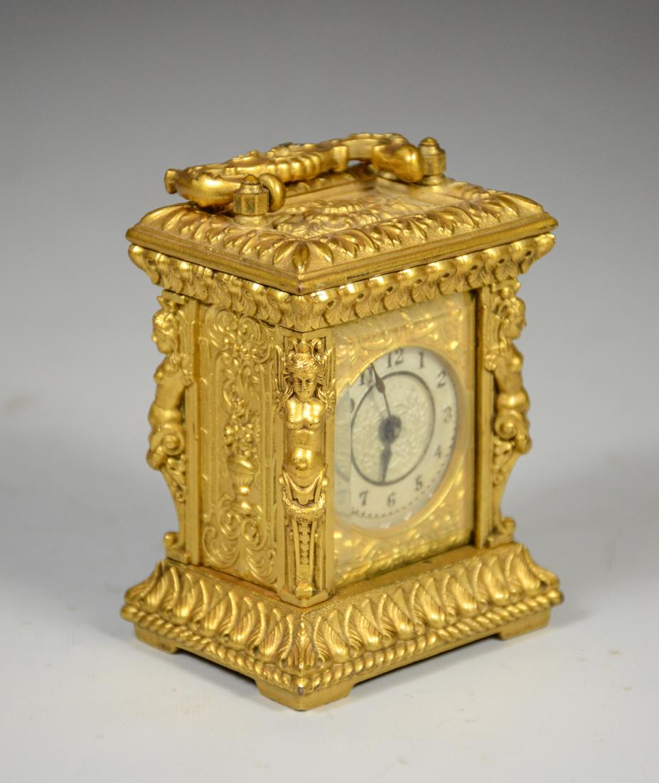 Continental gilt carriage clock, caryatid column (1 of 8)