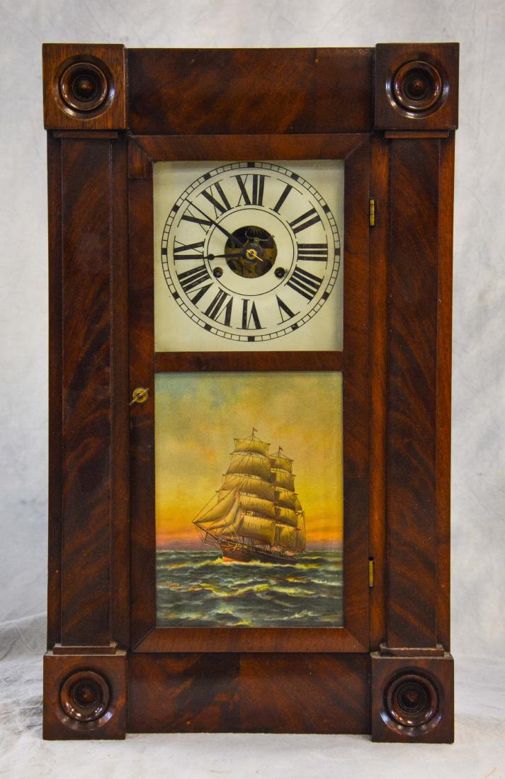 Mahogany Chauncey Jerome box clock, turned turret (1 of 6)