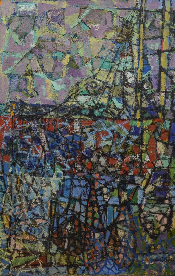 Mid Century Abstract, oil on canvas, painting signed (1 of 4)