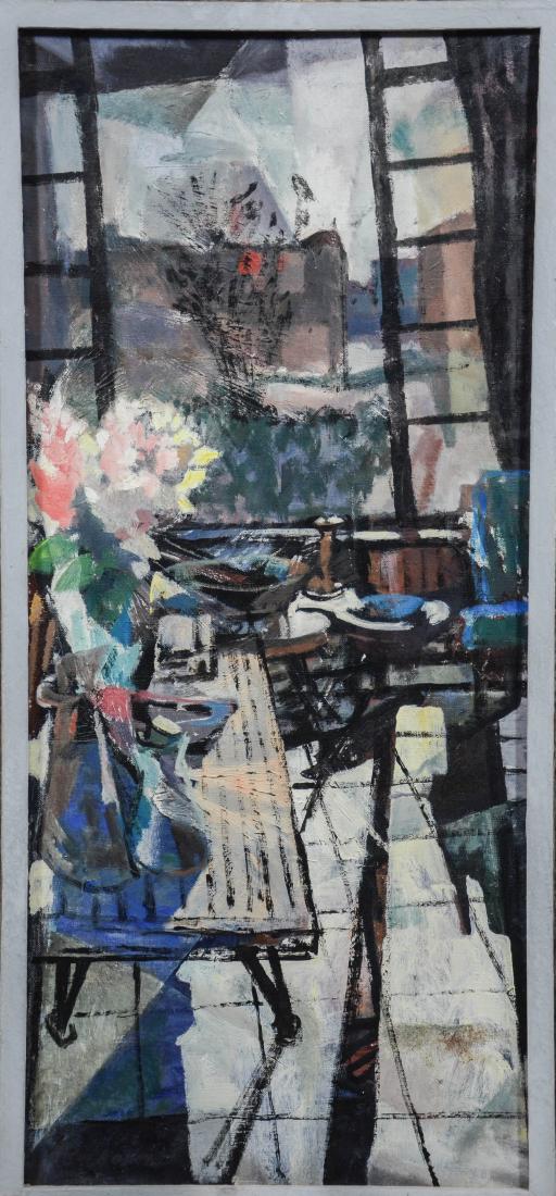 Edward Loper Sr (American, DE, 1916 - 2011), "Picture: Edward Loper Sr (American, DE, 1916 - 2011), "Picture Window", Oil on Canvas, signed "Edw Loper" lower left, measures 16-1/4" x 35" in a 41-1/4" x 21-1/2" frame