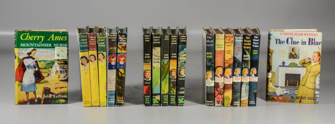 Lot of 18 young adult books, including 7 Connie Blair: Lot of 18 young adult books, including 7 Connie Blair Mysteries by Betsy Allen, 5 Beverly Gray Mysteries by Clair Blank, 4 Cherry Ames by Helen Wells, 2 Vicki Barr Air Stewardess by Helen Wells