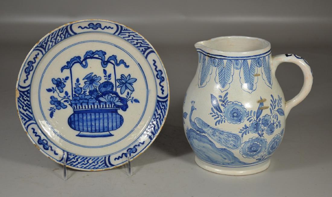 Early Delft plate, tin glazed, 9" d;  with a Delft (1 of 5)