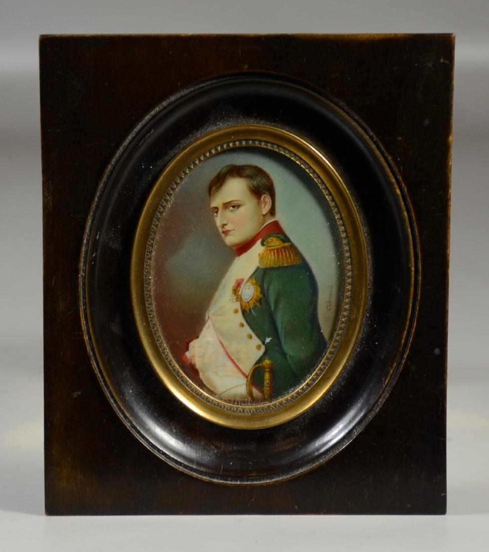 Oval miniature portrait of Napoleon on ivory, 19th c, (1 of 4)