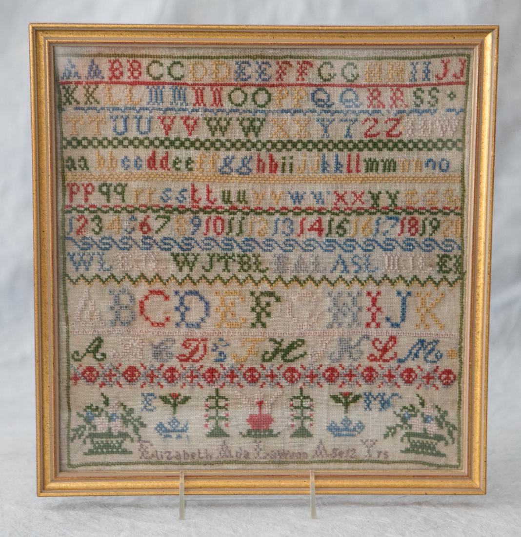 Needlework alphabet sampler, Elizabeth Ada Lawson, age (1 of 5)
