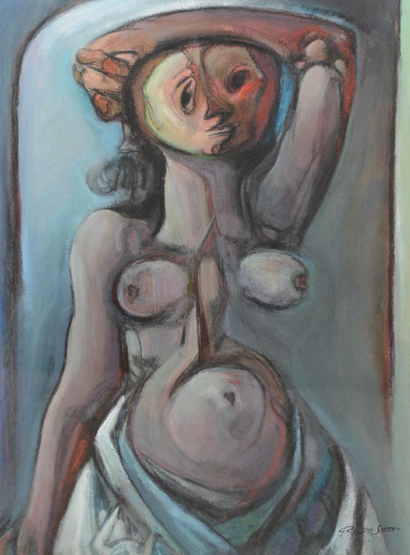 G Ralph Smith, American, Female Nude Gouache Painting: G Ralph Smith (American, PA, 1907-2007), Gouache Painting, "Woman", female nude, mixed media, signed G Ralph Smith lower right, measures 23" x 17" sight in a 28-1/4" x 21-1/4" frame, condition: very g