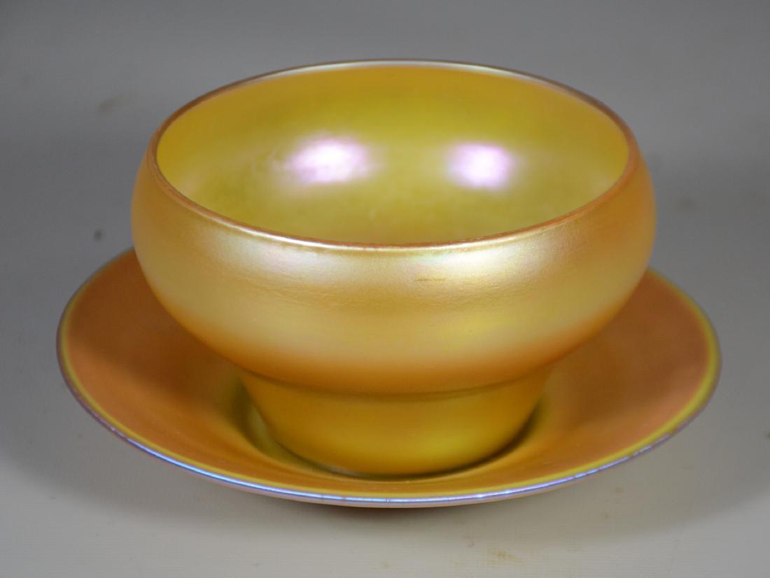 Quezal Gold Aurene Glass Bowl with Under Plate (1 of 4)