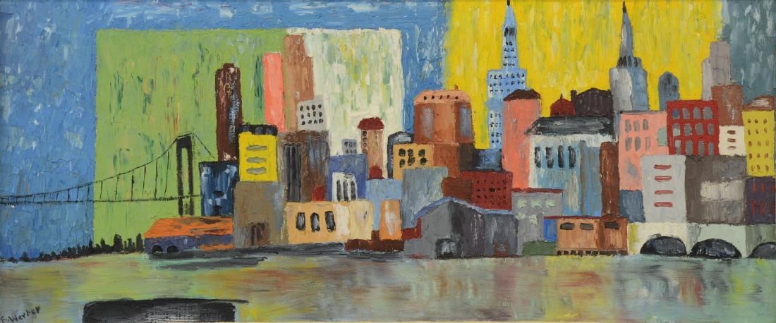 Mid Century Modern Cityscape Oil Painting (1 of 3)