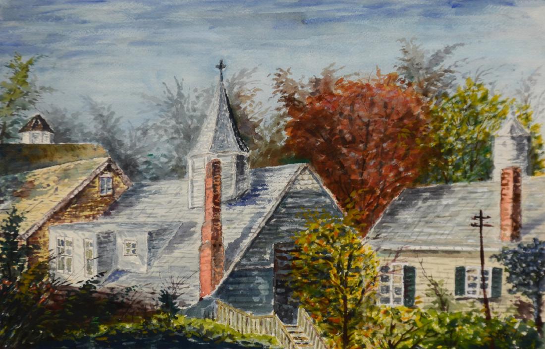 Max Kuehne, watercolor, Riverdale Roofs (1 of 4)