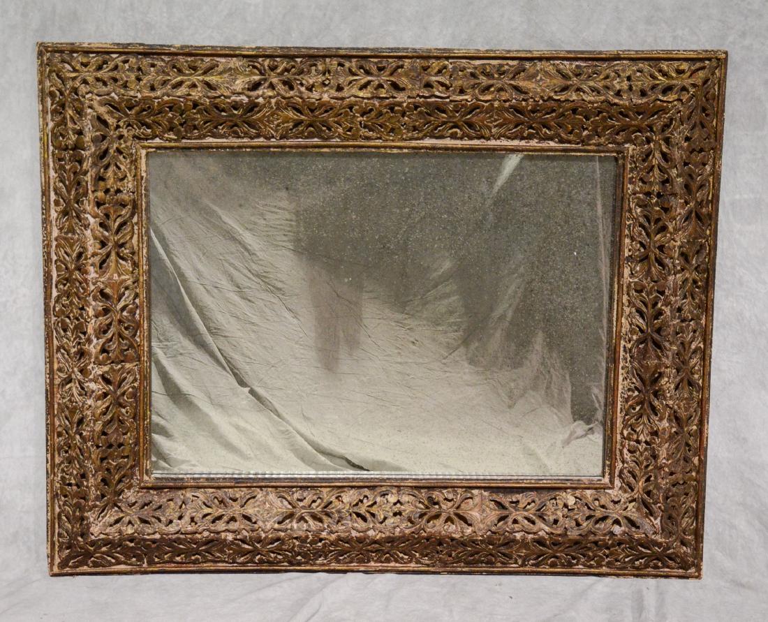 19th c Italian pierce carved wood wall mirror, 58" w (1 of 3)