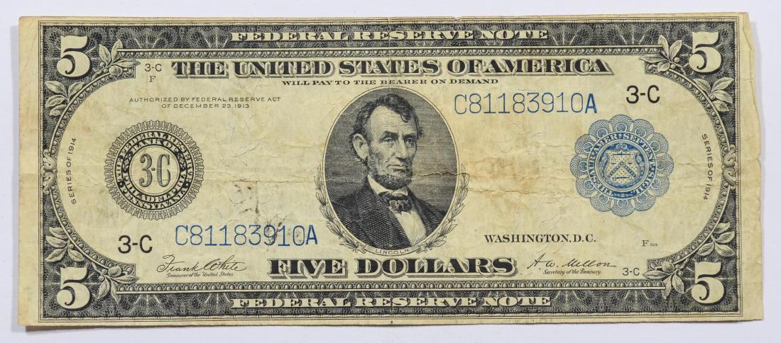 1914 Series $5 Federal Reserve Note, VG (1 of 2)