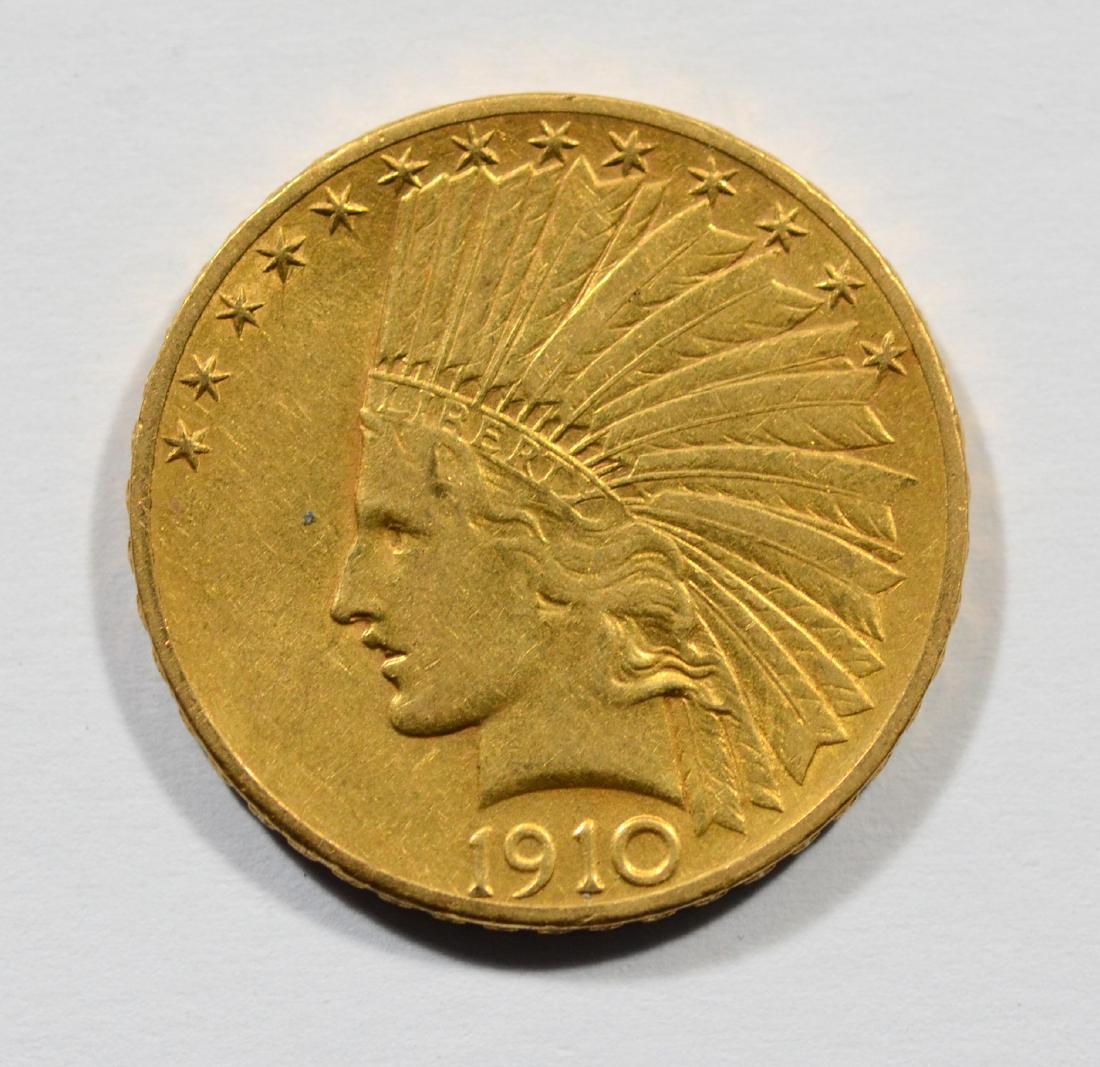 1910D $10 Indian gold coin, VF+ (1 of 2)