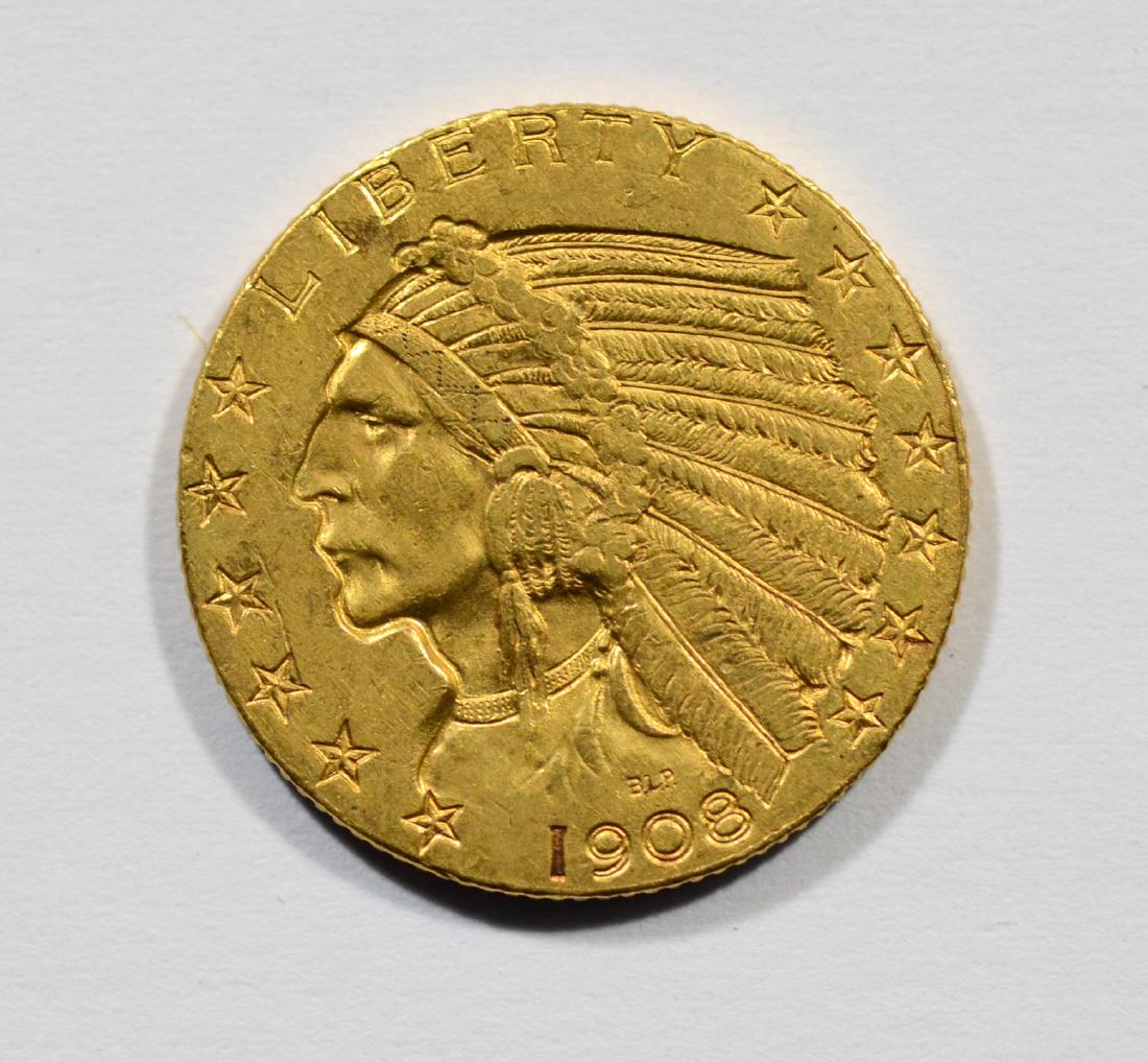 1908 $5 Indian gold coin, EF (1 of 2)