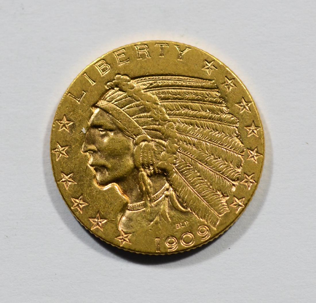 1909 $5 Indian gold coin, EF (1 of 2)