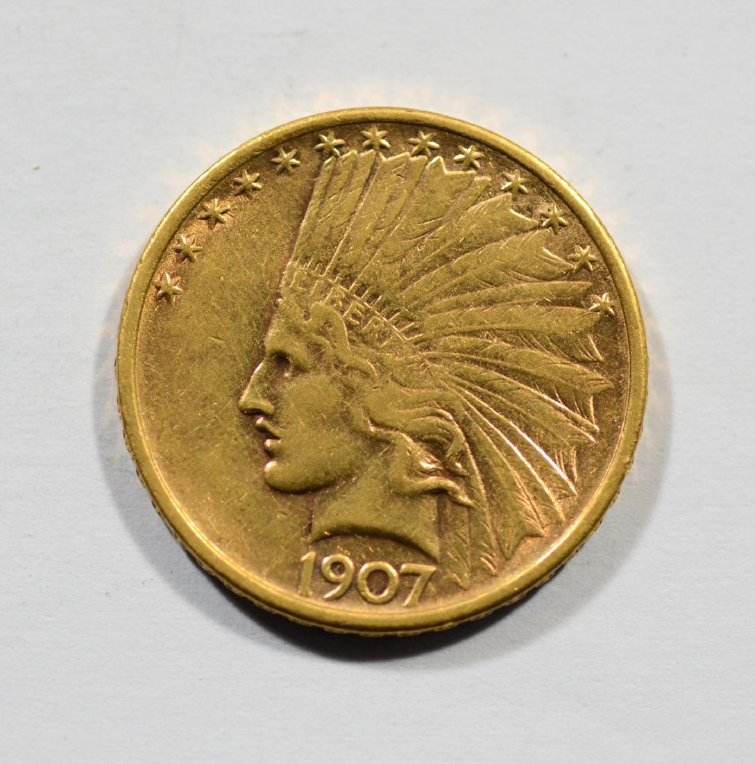 1907 $10 Indian gold coin, EF (1 of 2)