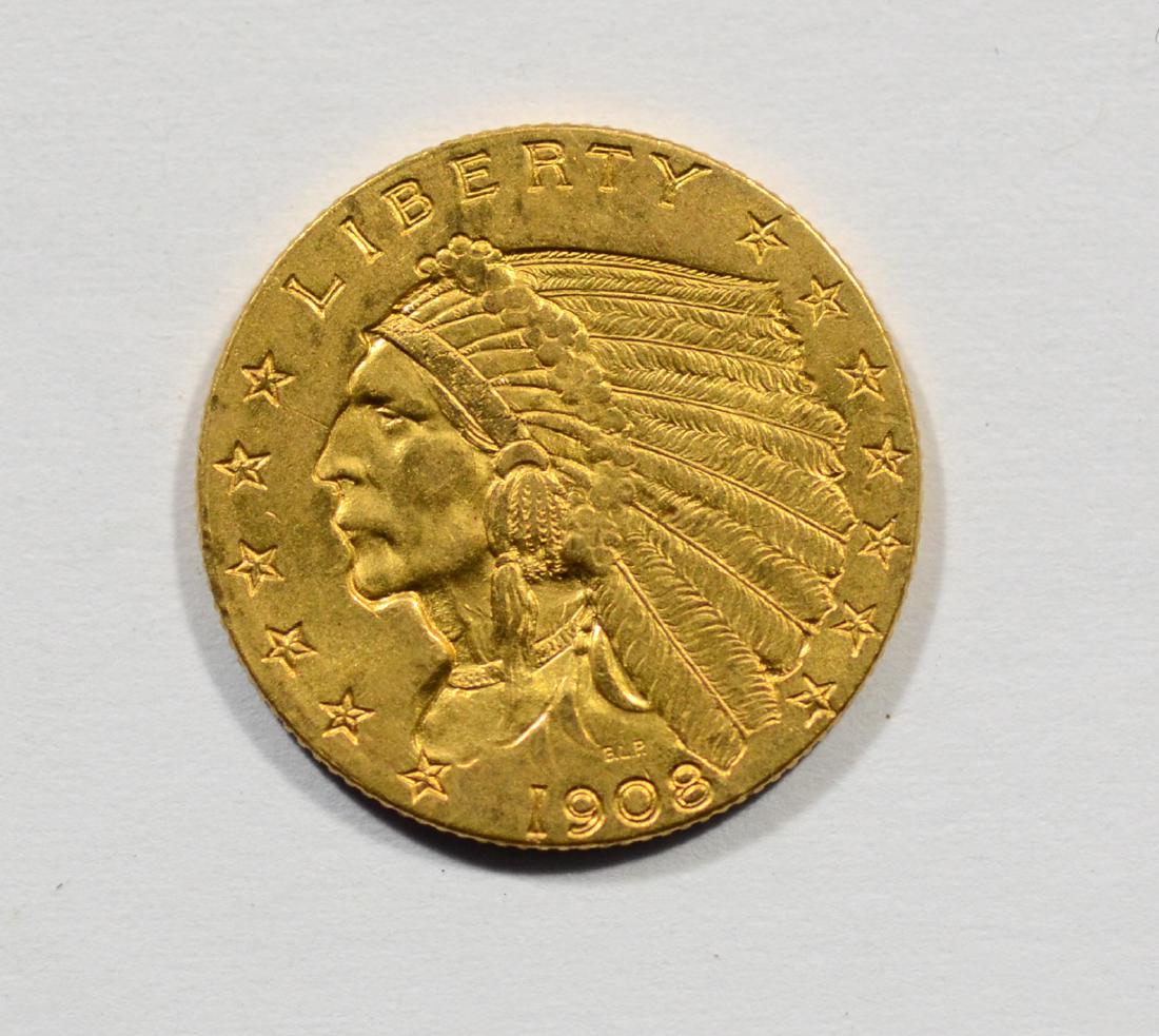 1908 $2 1/2 Indian gold coin, EF (1 of 2)