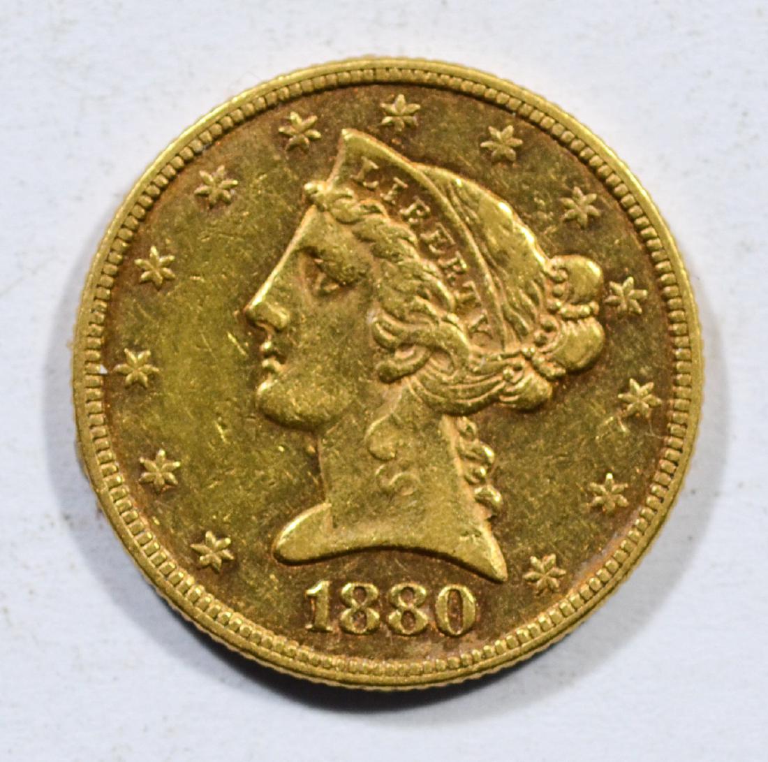 1880 $5 Liberty gold coin, EF (1 of 2)