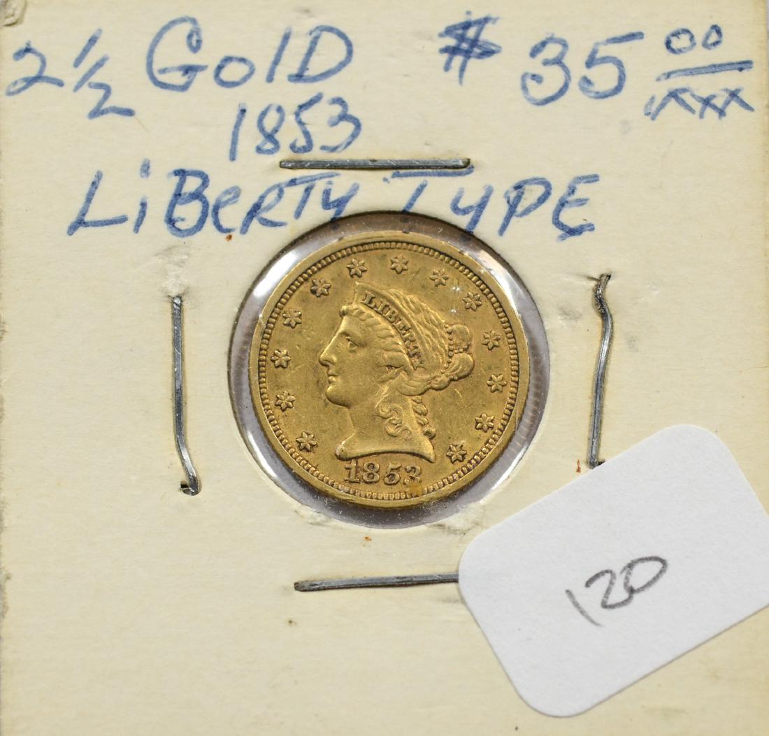 1853 $ 2 1/2 Liberty gold coin, VF (1 of 2)