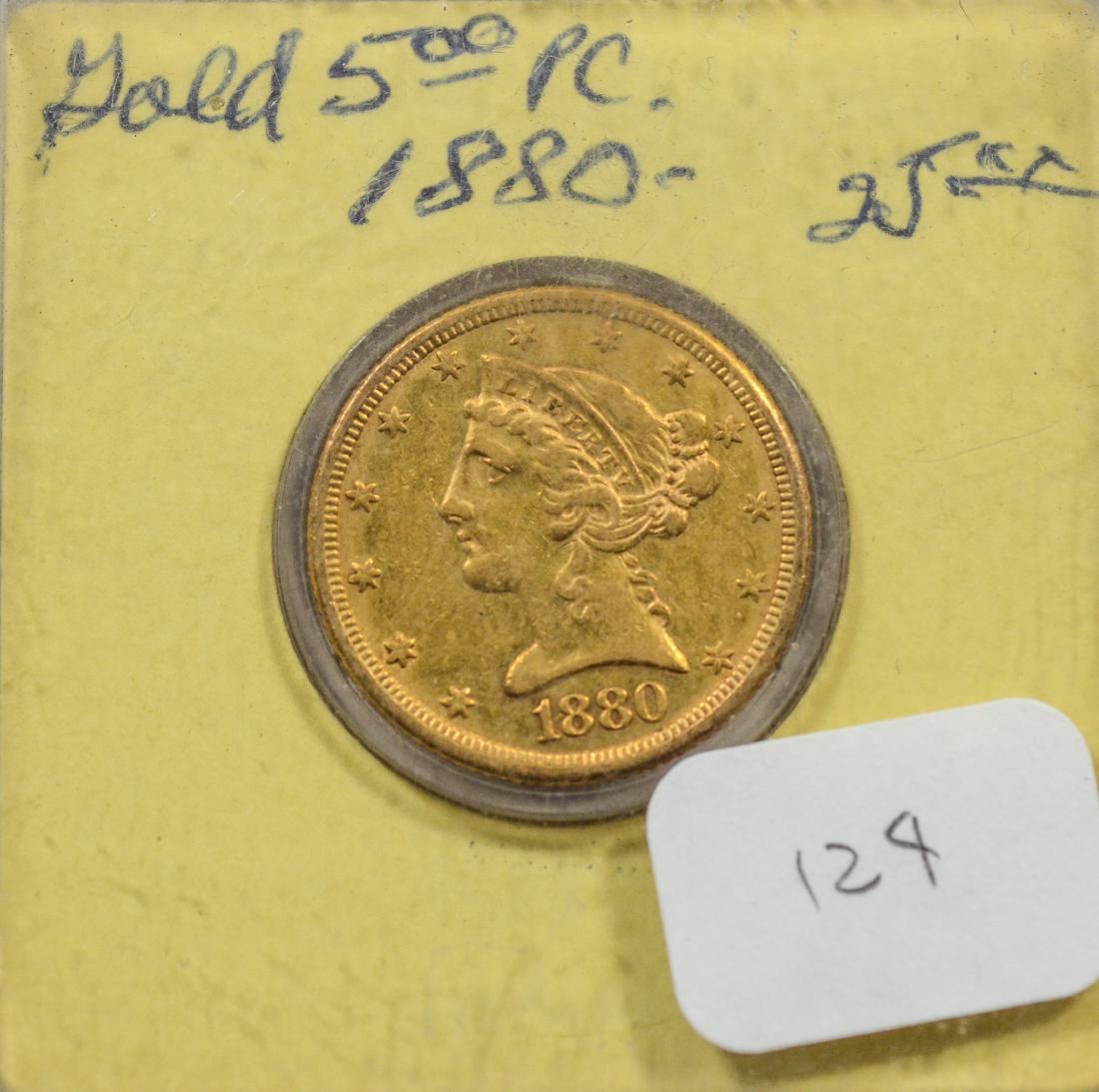 1880 $5 Liberty gold coin, VF (1 of 2)
