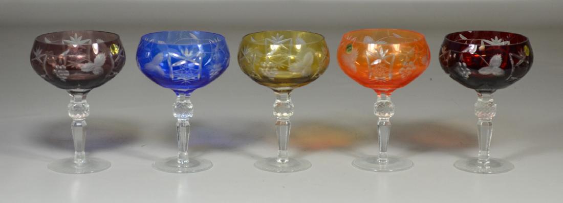 5 Multi-colored cut to clear glass champagne saucers (1 of 1)