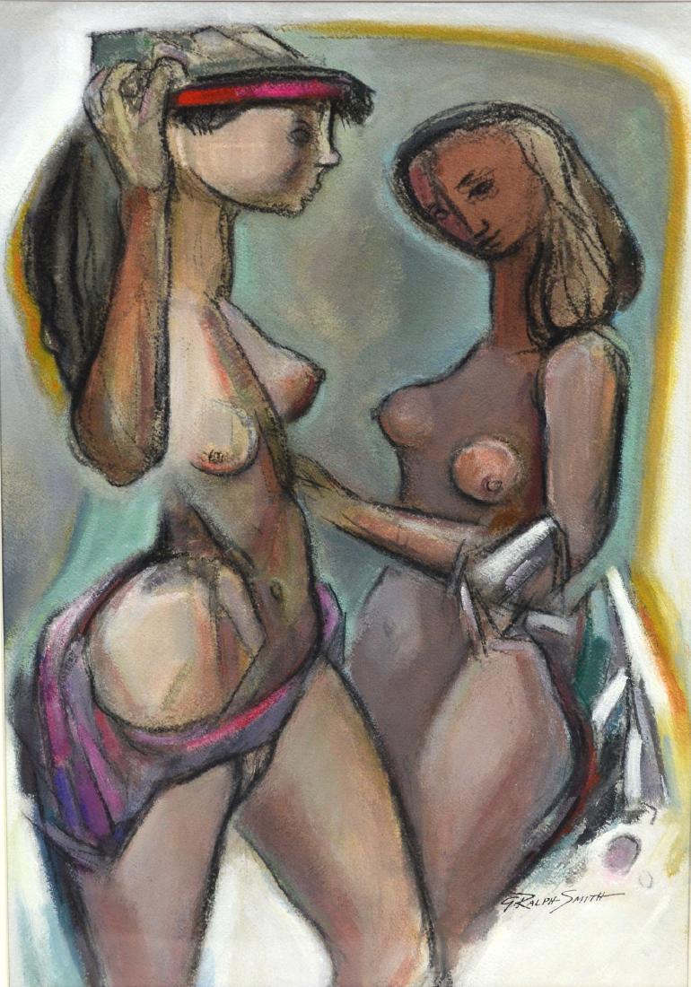 G Ralph Smith mixed media on paper, "Two Women" (1 of 2)