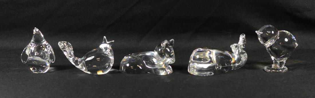 (5) Signed Steuben Animals: Five (5) Signed Steuben animals to include a whale, penguin, chick, cat, and bird, tallest 3/1/2" h