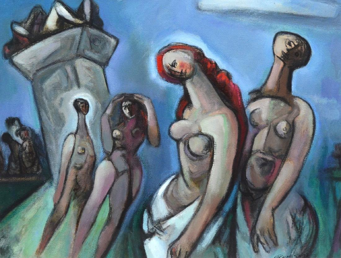 G Ralph Smith mixed media on paper, "The Group" (1 of 2)