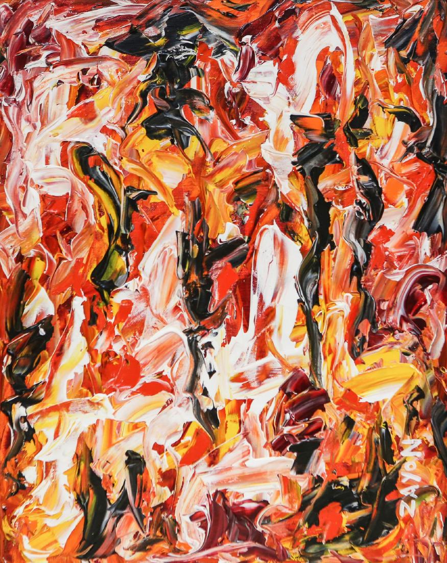 Seymour Zayon acrylic on canvas, Red Orange Abstract (1 of 2)