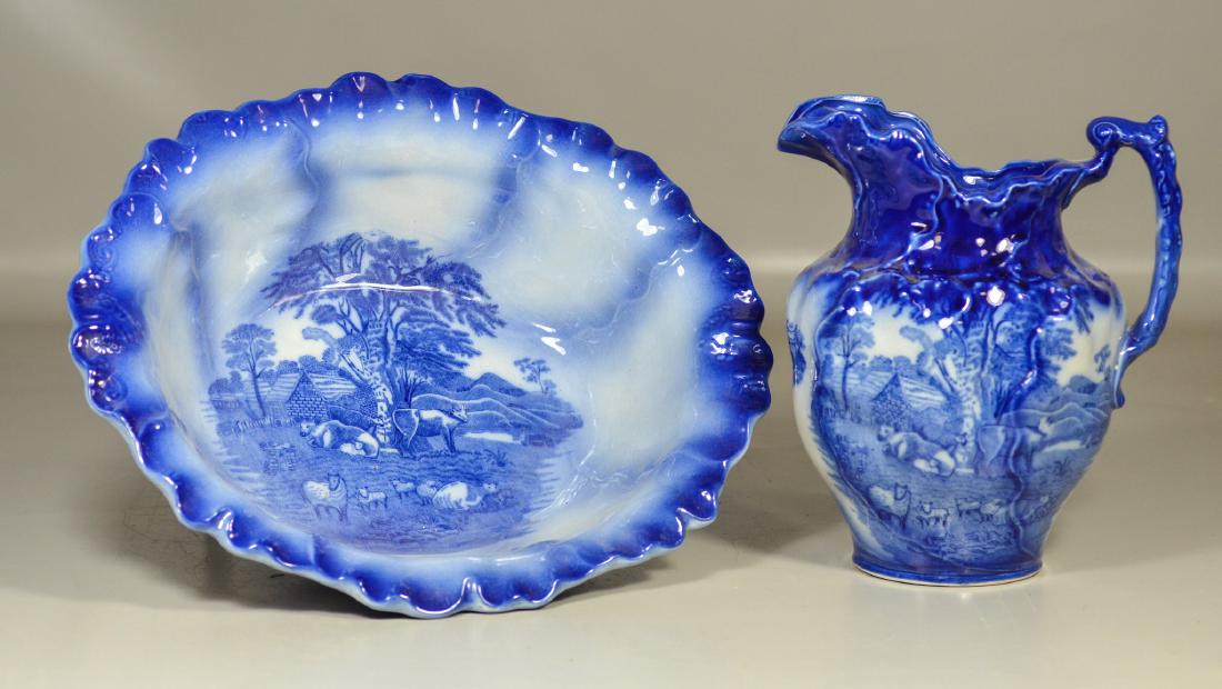 English flow blue Homestead ironstone bowl & pitcher (1 of 4)