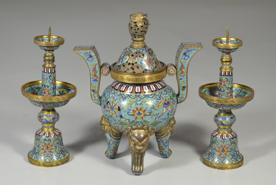 Chinese Cloisonne 3-Piece Altar Set (1 of 5)